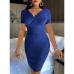 10Fashion Sexy Solid V-neck Short Sleeve Sling Dress