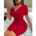 1Fashion Sexy Solid V-neck Short Sleeve Sling Dress