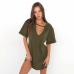 8Fashion Solid Hollowed Out V Neck Short Sleeves Dress