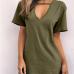 10Fashion Solid Hollowed Out V Neck Short Sleeves Dress