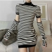 5Fashionable Mock Neck Striped Sheath Dress