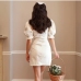 5French Retro Solid Puffy Sleeve Bodycon Dress