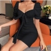 8French Retro Solid Puffy Sleeve Bodycon Dress