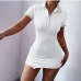 1Irregular White Polo Collar Short Sleeve Mini Dress