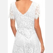 Ladies White Short Sleeve Lace Dress
