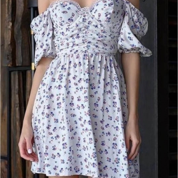 New Floral Off Shoulder Short Sleeve Dress