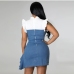 3New Ruffle  Patchwork Denim Short Sleeve Dress