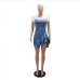 4New Ruffle  Patchwork Denim Short Sleeve Dress