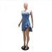 5New Ruffle  Patchwork Denim Short Sleeve Dress