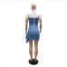 6New Ruffle  Patchwork Denim Short Sleeve Dress