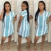 7Plus Size Contrast Color Striped Shirt Dress