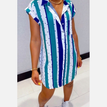 Plus Size Contrast Color Striped Shirt Dress
