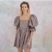 3Popular Square Neck Print Puff Sleeve Dress