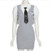 7Preppy Style Gray Hollow Out Short Sleeve Dresses
