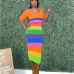 3Rainbow Slim Fitted Half Sleeve Dress