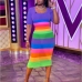 6Rainbow Slim Fitted Half Sleeve Dress