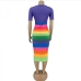 9Rainbow Slim Fitted Half Sleeve Dress