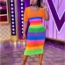 1Rainbow Slim Fitted Half Sleeve Dress