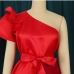 7Red One Shoulder Asymmetric Party Dresses