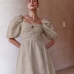 1Ruched Hollow Out Puff Sleeve Off Shoulder Dress