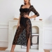 3Seductive Black Lace See Through Slit Midi Dress