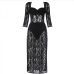 6Seductive Black Lace See Through Slit Midi Dress