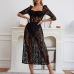 1Seductive Black Lace See Through Slit Midi Dress