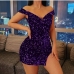 3Sequin Off Shoulder Slit Bodycon Dress