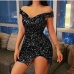 8Sequin Off Shoulder Slit Bodycon Dress