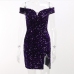 10Sequin Off Shoulder Slit Bodycon Dress