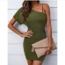 1Sexy Inclined Shoulder Short Sleeve Sheath Dress