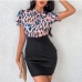 1Sexy Print Short Sleeve Bow Neck Sheath Dress