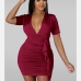 14Sexy V Neck Ruched Short Sleeve Sheath Dress 