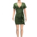 35Sexy V Neck Ruched Short Sleeve Sheath Dress 