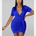 8Sexy V Neck Ruched Short Sleeve Sheath Dress 