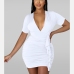 1Sexy V Neck Ruched Short Sleeve Sheath Dress 