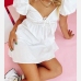 6Sexy V Neck White Puff Sleeve Dress