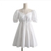 7Sexy V Neck White Puff Sleeve Dress