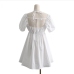 8Sexy V Neck White Puff Sleeve Dress