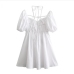 9Sexy V Neck White Puff Sleeve Dress