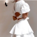 5Solid Cut Out Puffy Sleeve Tiered Dress