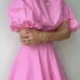 7Solid Cut Out Puffy Sleeve Tiered Dress