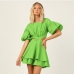 1Solid Cut Out Puffy Sleeve Tiered Dress