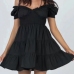 3Solid Pleated Puff Short Sleeve Tiered Mini Dress