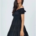 4Solid Pleated Puff Short Sleeve Tiered Mini Dress