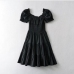 9Solid Pleated Puff Short Sleeve Tiered Mini Dress