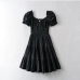 10Solid Pleated Puff Short Sleeve Tiered Mini Dress