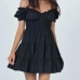 1Solid Pleated Puff Short Sleeve Tiered Mini Dress