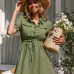 4Solid Turndown Collar Short Sleeve Dress