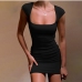 1Square Neck Solid Women Bodycon Dress